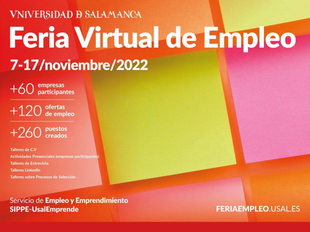 Cartel de la XX Feria Virtual de Empleo de la Universidad de Salamanca con la participación de Proconsi