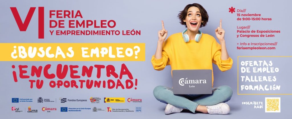 Cartel de la VI Feria de Empleo y Emprendimiento de León con la participación y apoyo de Proconsi