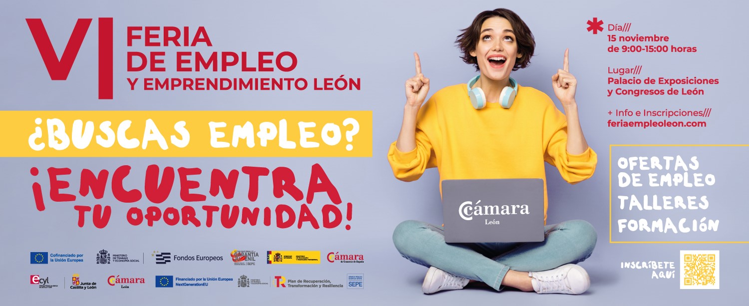 Cartel de la VI Feria de Empleo y Emprendimiento de León con la participación y apoyo de Proconsi